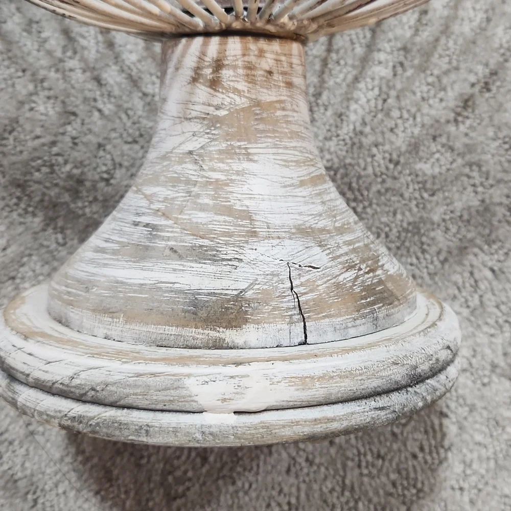 Shabby Chic Style French Metal Wire Basket Chippy Wooden Pedestal Planter